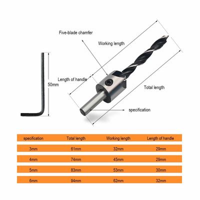 مجموعه مته های خزینه دار نوک برادی HSS، 5 عددی، DIN/ANSI