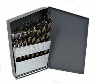 مجموعه مته 21 عددی HSS M2 با روکش مشکی طلایی، سایز 1/64-1/2 اینچ، جعبه فولادی