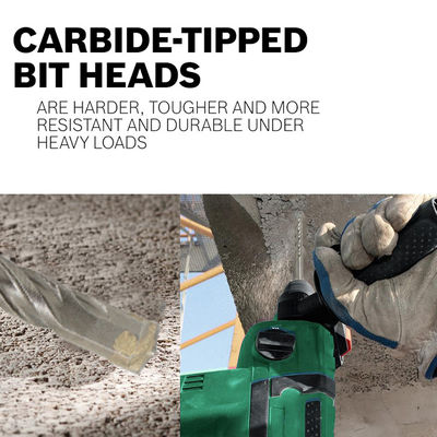 مته بنایی با نوک تکی متمرکز بر کاربید، 4 شیار