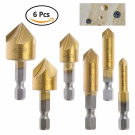 HSS Countersink مجموعه مته سوراخ کننده 6 عدد یک چهارچوب سطحی پوشش تیتانیوم شانزدهم